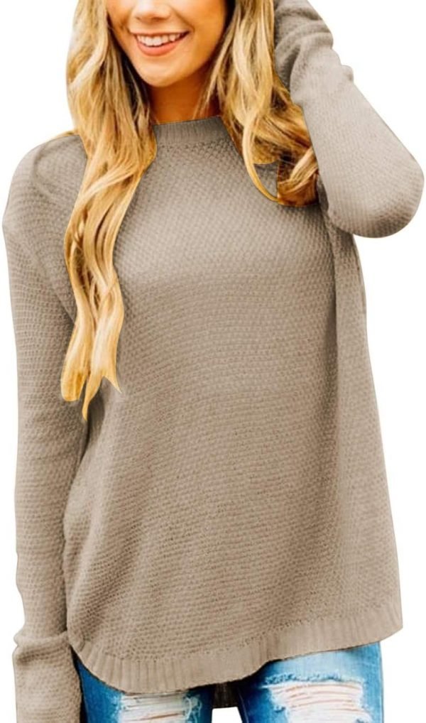 Women's 2024 Fall Long  Oversized Crew Neck Solid Color Knit Pullover Sweater Tops
