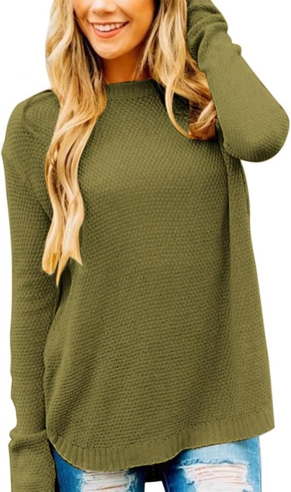 Women's 2024 Fall Long Sve Oversized Crew Neck Solid Color Knit Pullover Sweater Tops