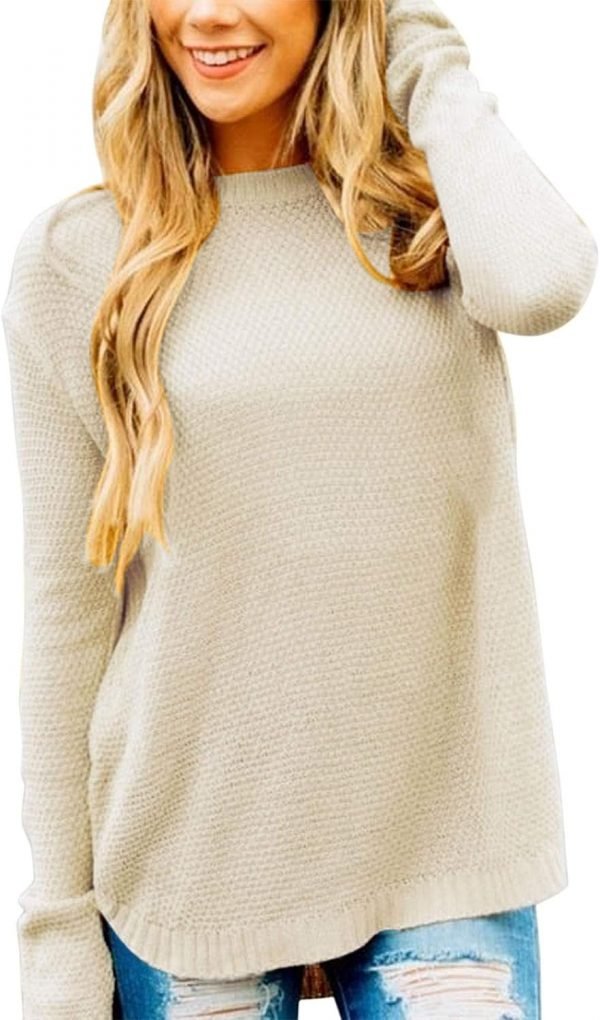 Women's 2024 Fall Long  Oversized Crew Neck Solid Color Knit Pullover Sweater Tops