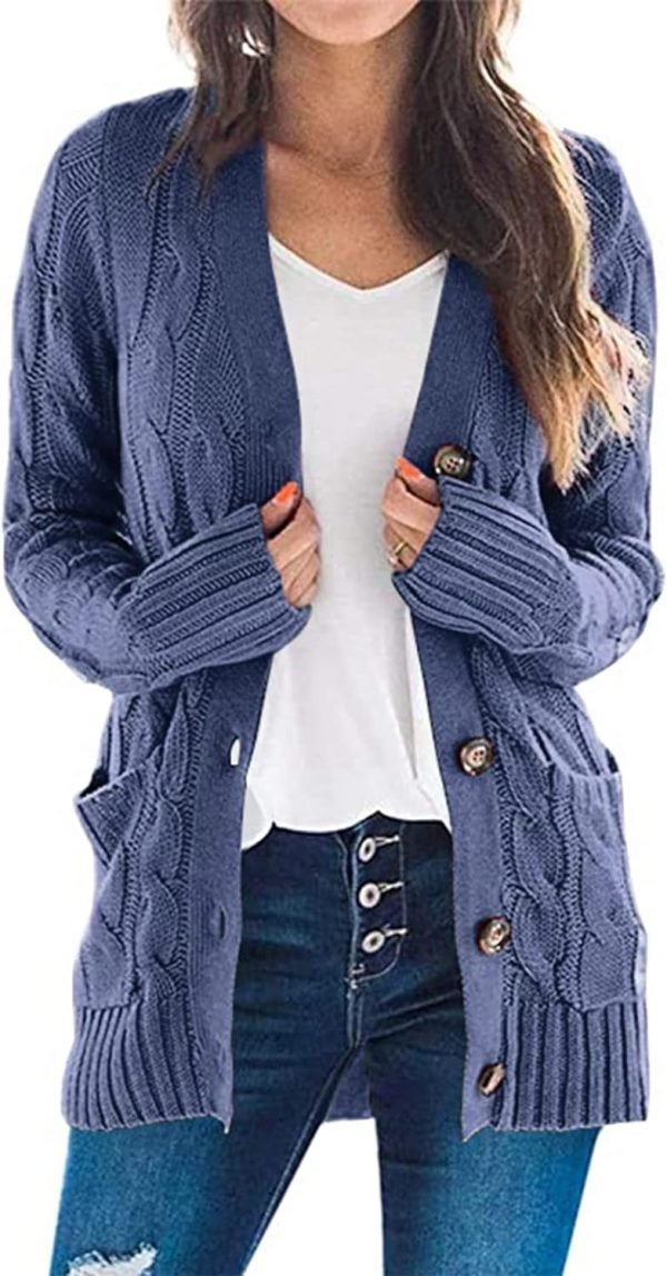 Women's Open Front Cardigan Sweaters Fashion Button Down Cable Knit Chunky Outwear Coats